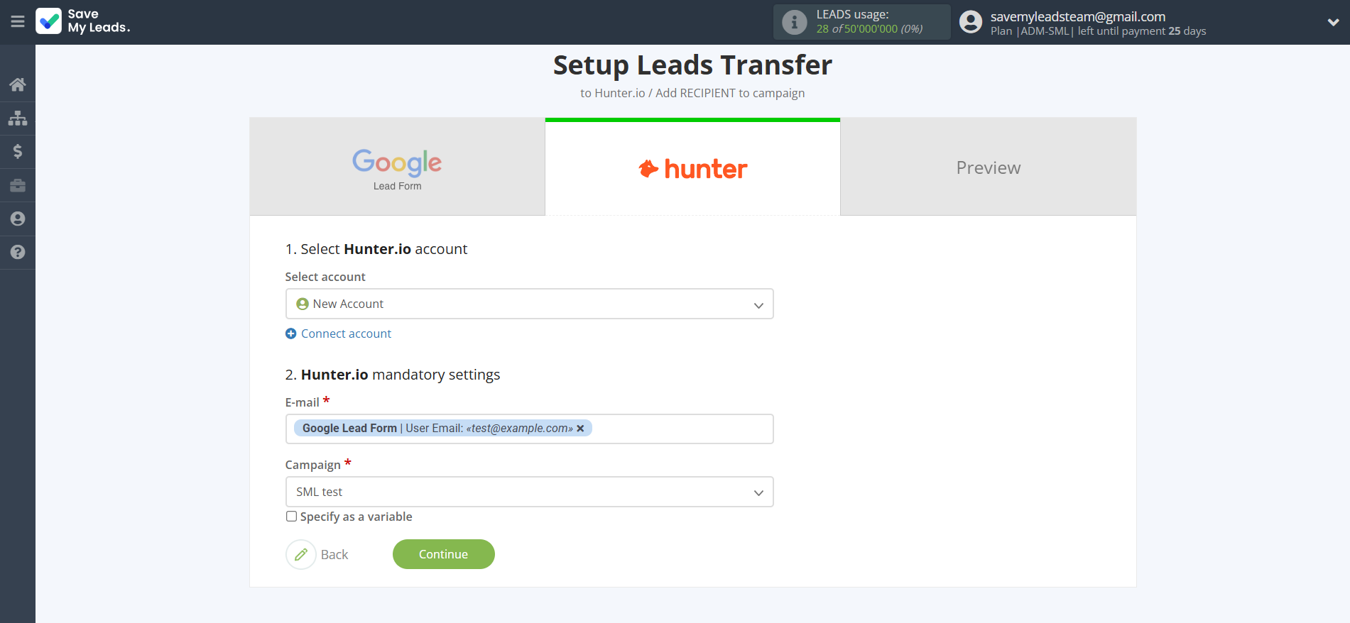 How to Connect Google Lead Form with Hunter.io | Assigning fields