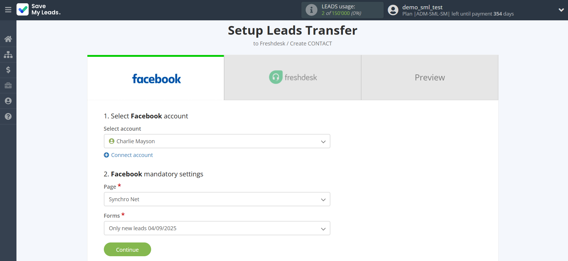How to Connect Facebook with Freshdesk Create Contacts | Data Source account connection