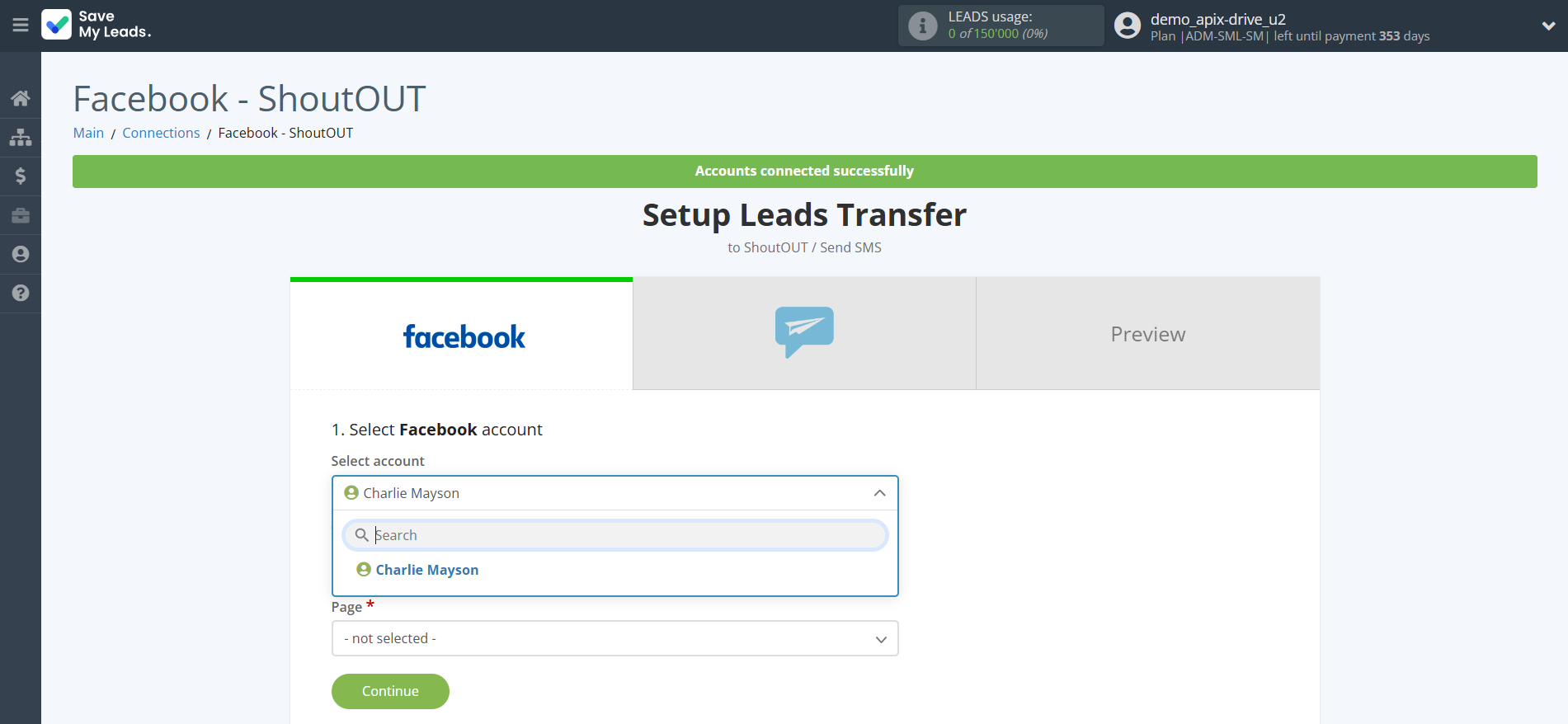 How to Connect Facebook with ShoutOUT | Data Source account selection