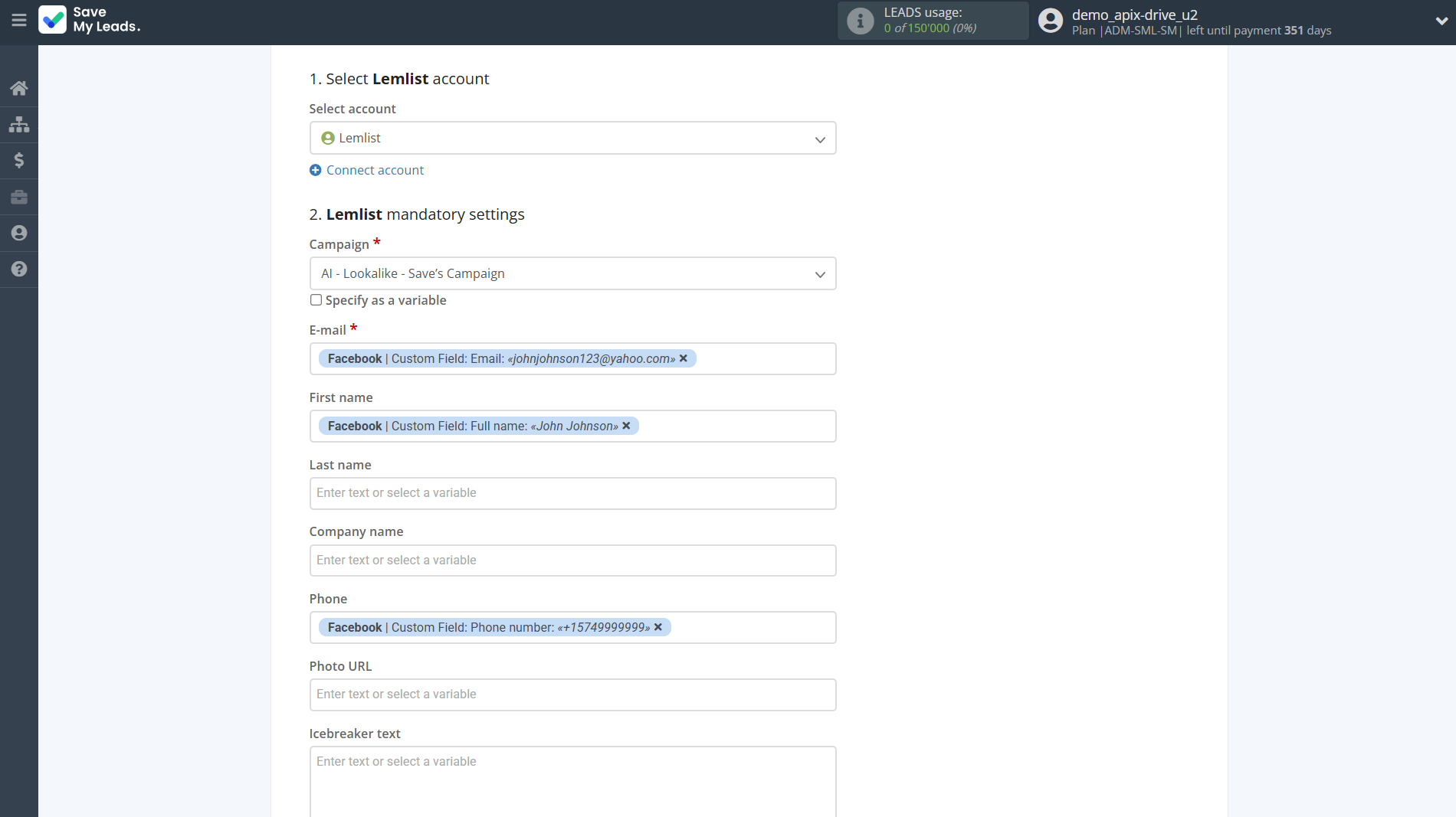 How to Connect Facebook with Lemlist | Assigning fields How to Connect Facebook with Lemlist | Assigning fields