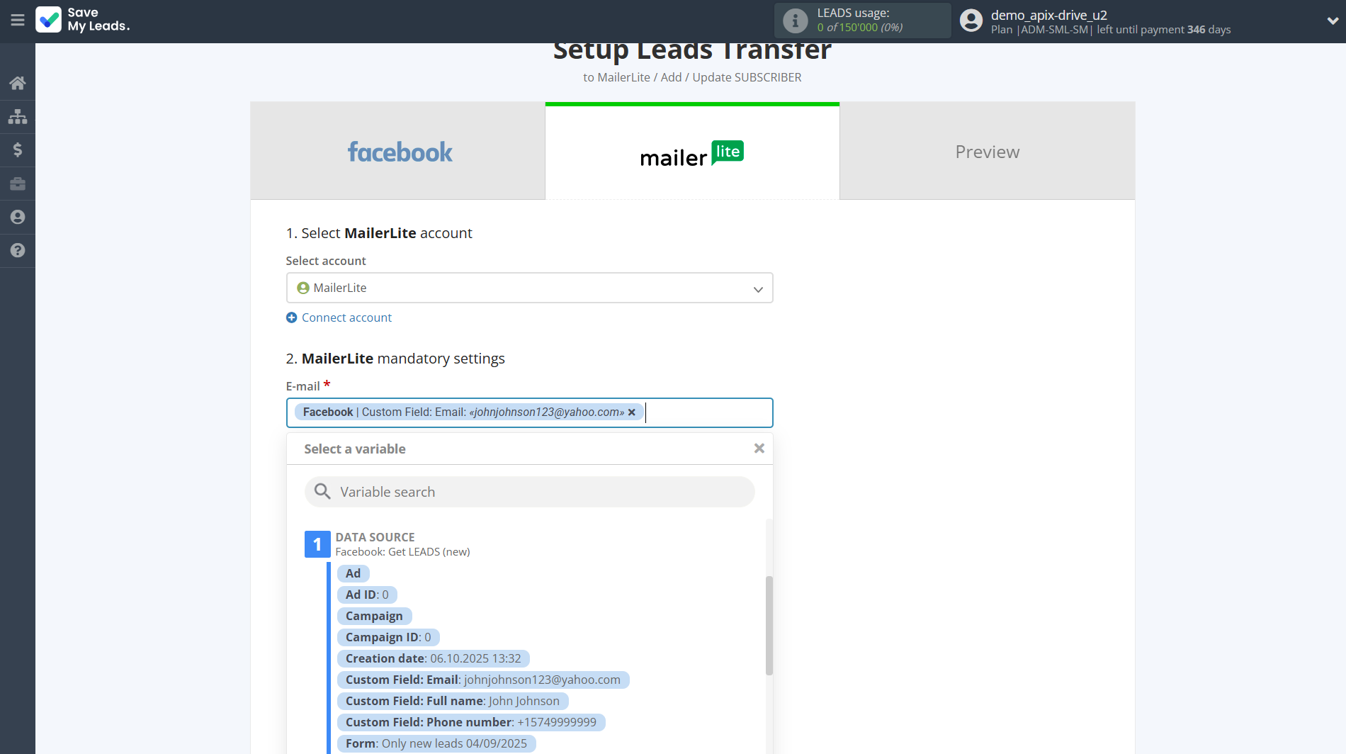 How to Connect Facebook with MailerLite | Assigning fields