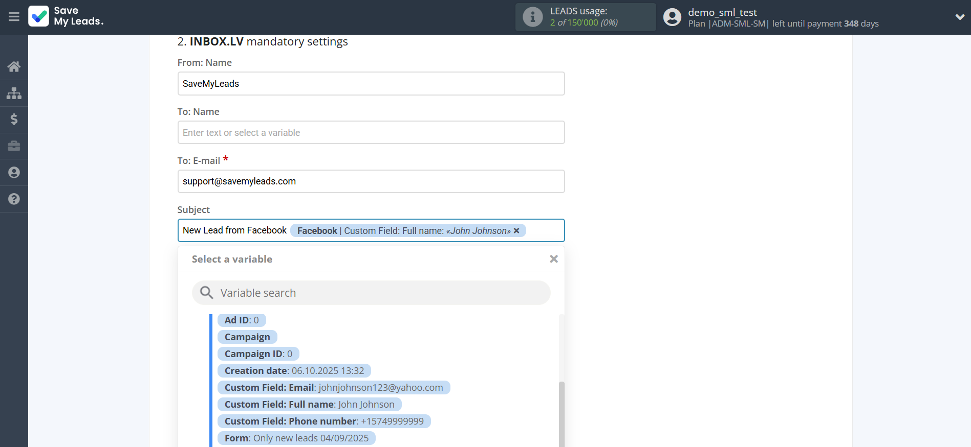 How to Connect Facebook with INBOX.LV | Assigning fields How to Connect Facebook with INBOX.LV | Assigning fields