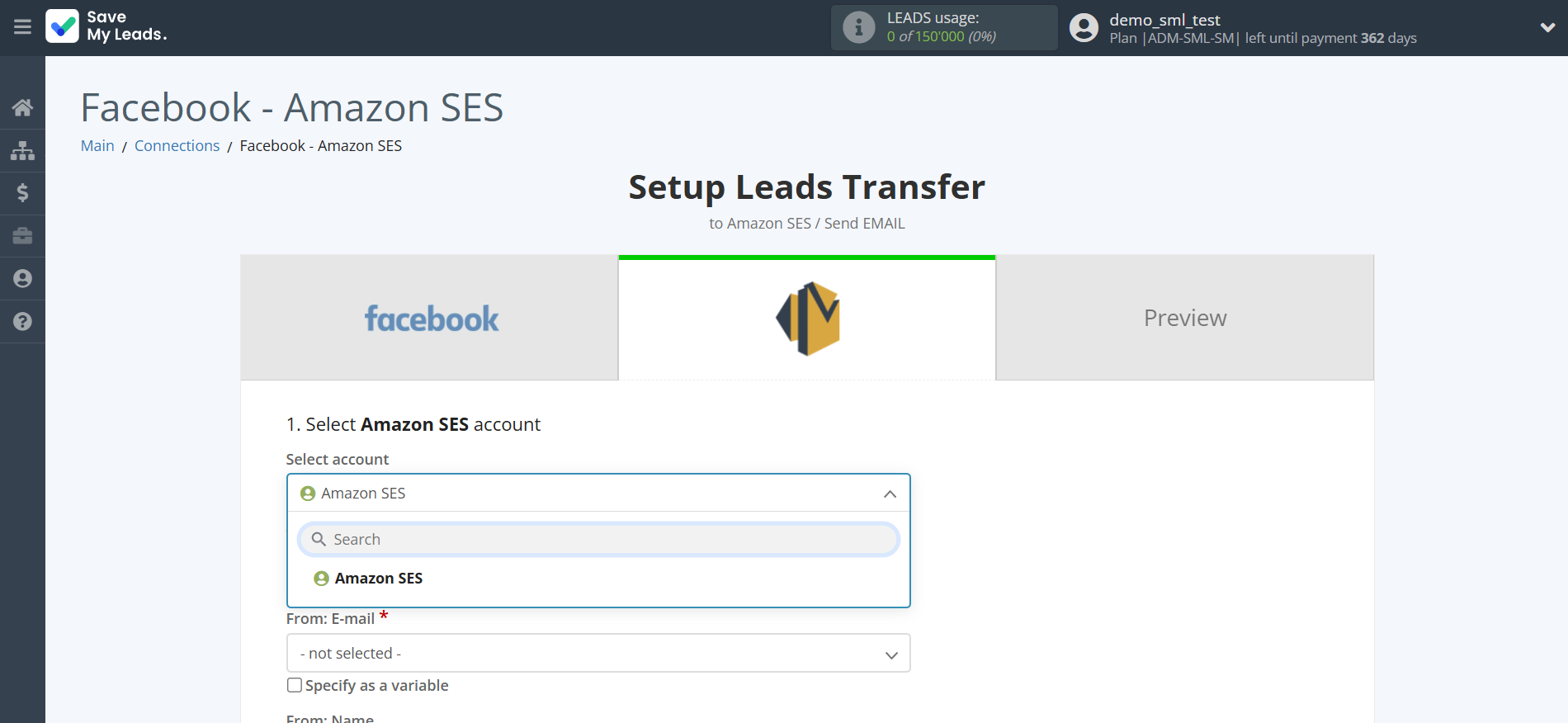 How to Connect Facebook with Amazon SES | Data Destination account selection How to Connect Facebook with Amazon SES | Data Destination account selection