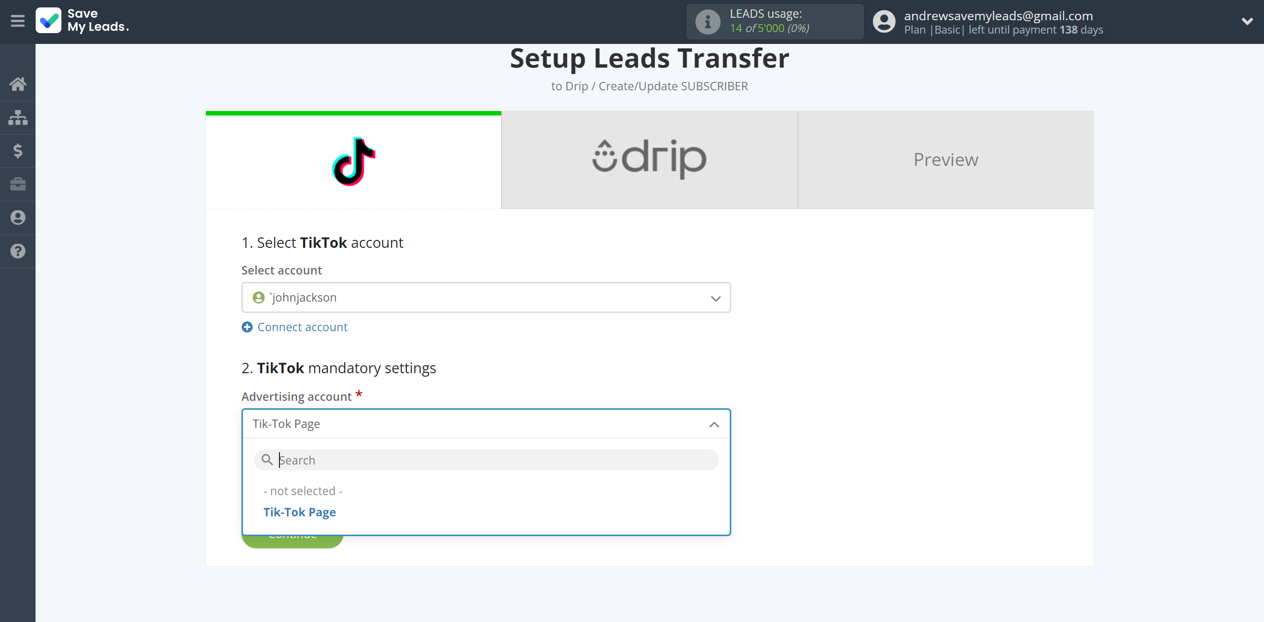 How to Connect TikTok with Drip Create/Update Subscribers | Data Source account connection How to Connect TikTok with Drip Create/Update Subscribers | Data Source account connection