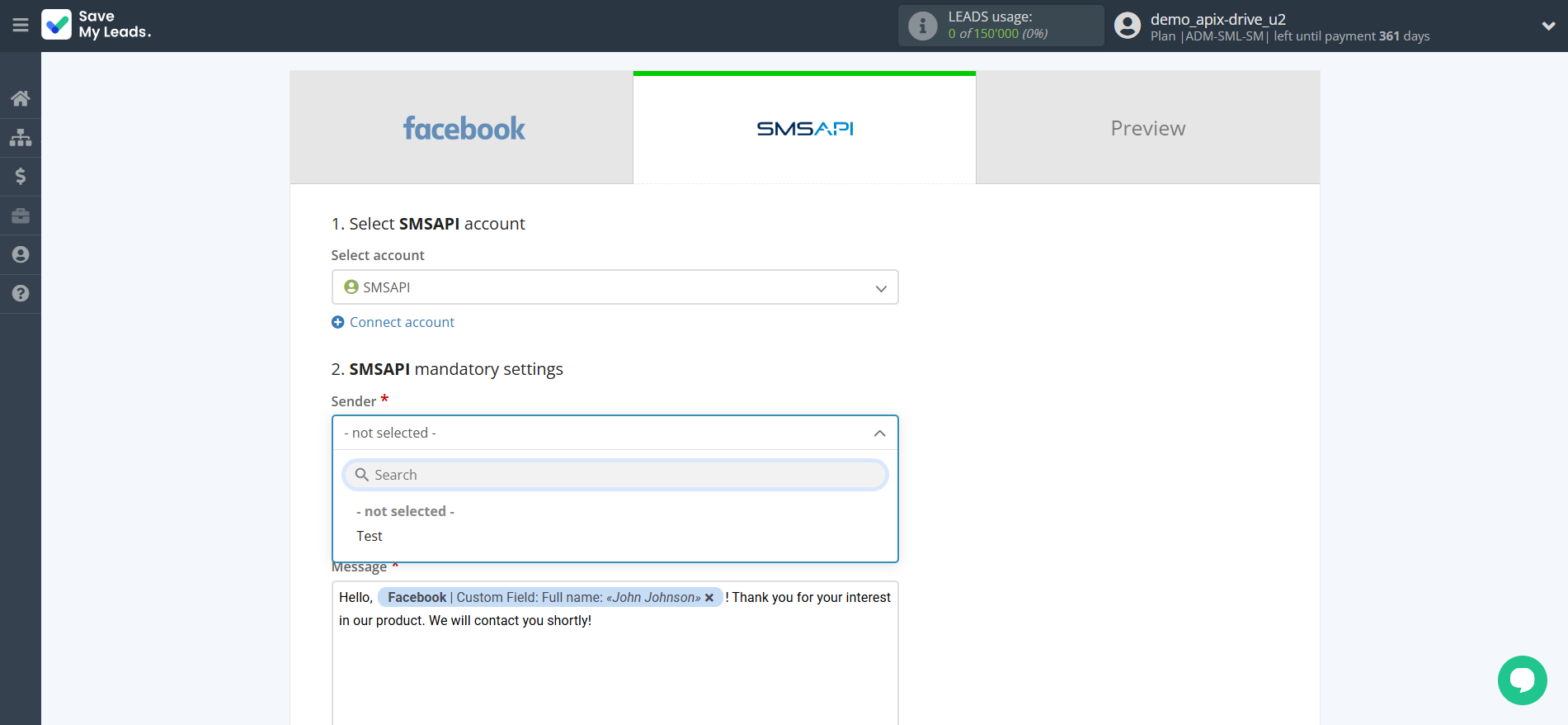 How to Connect Facebook with SMSAPI | Assigning fields How to Connect Facebook with SMSAPI | Assigning fields
