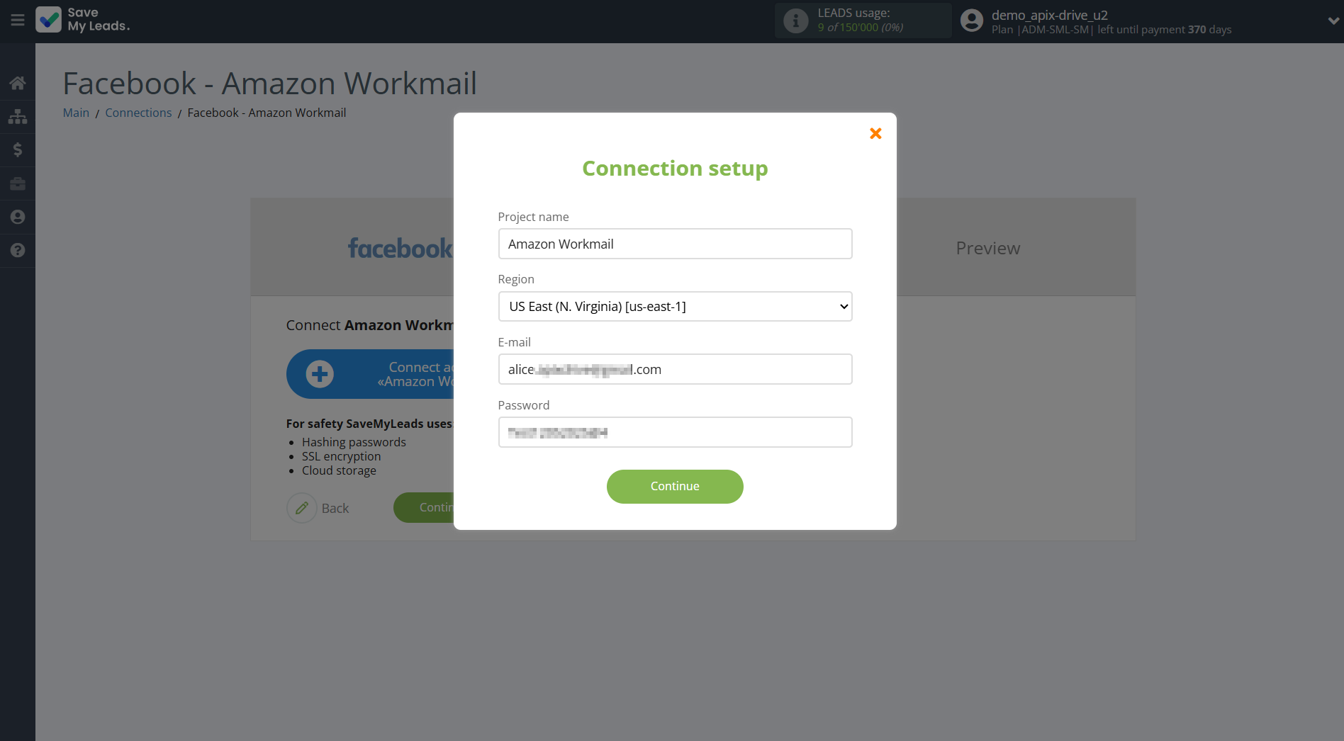 How to Connect Facebook with Amazon Workmail | Data Destination account connection