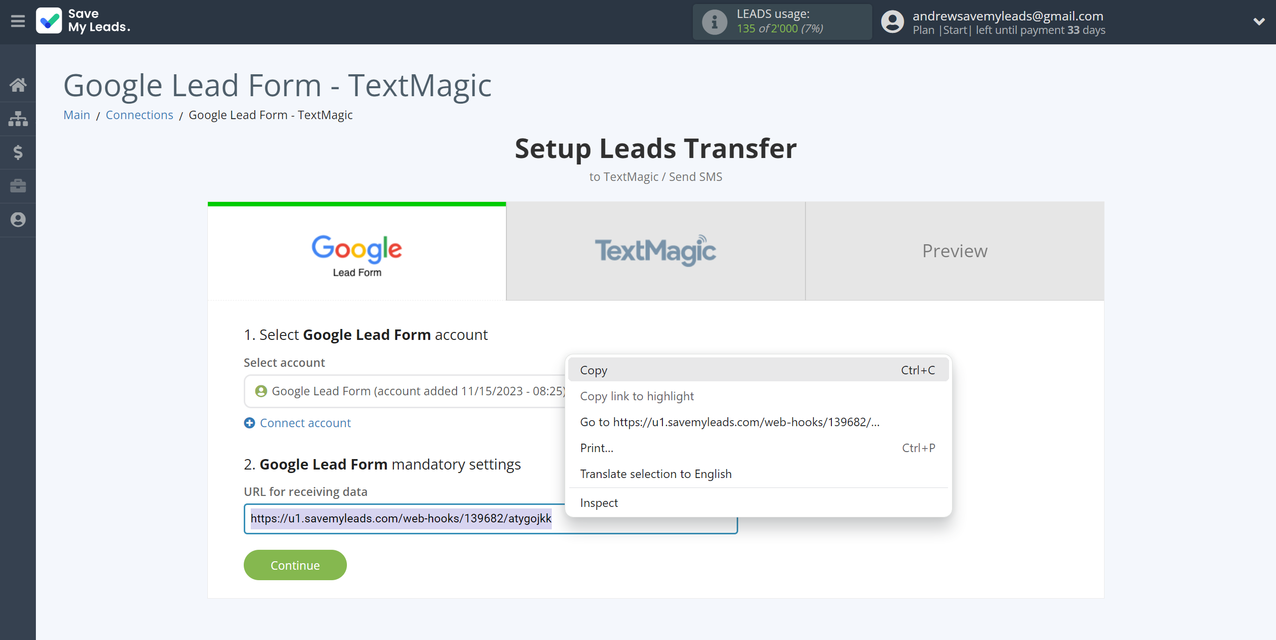 How to Connect Google Lead Form with TextMagic | Data Source account connection
