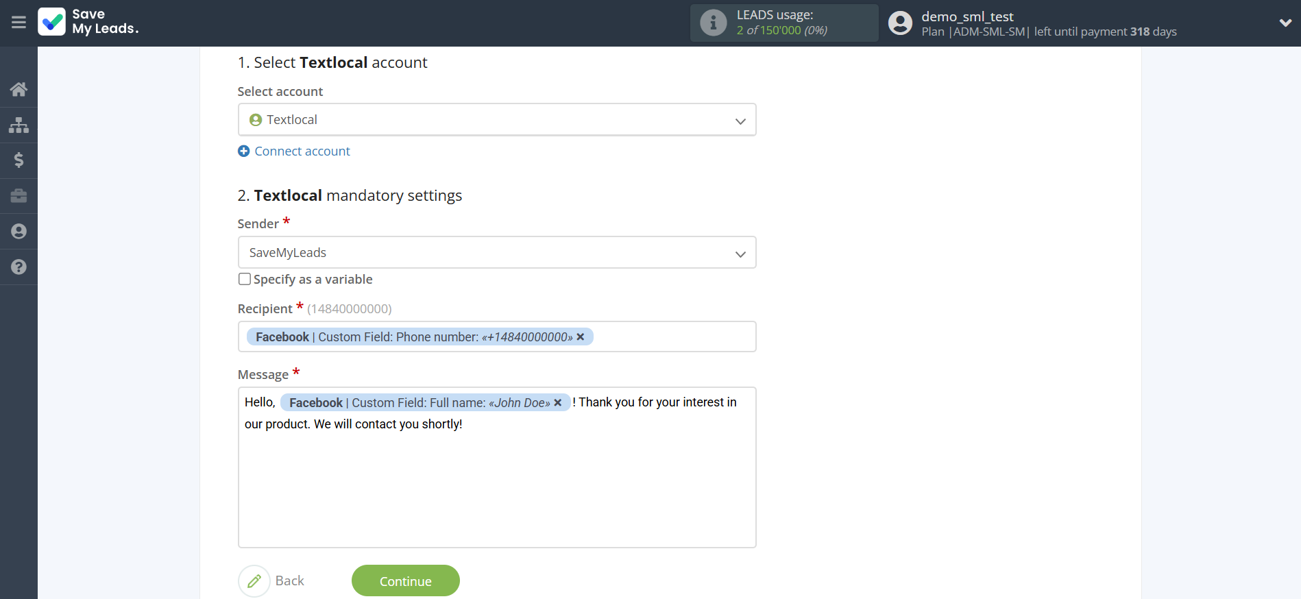 How to Connect Facebook with Textlocal | Assigning fields