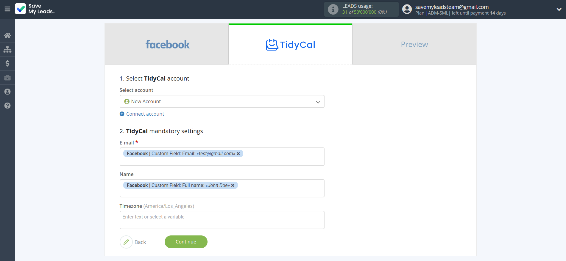 How to Connect Facebook with TidyCal Create Contacts | Assigning fields