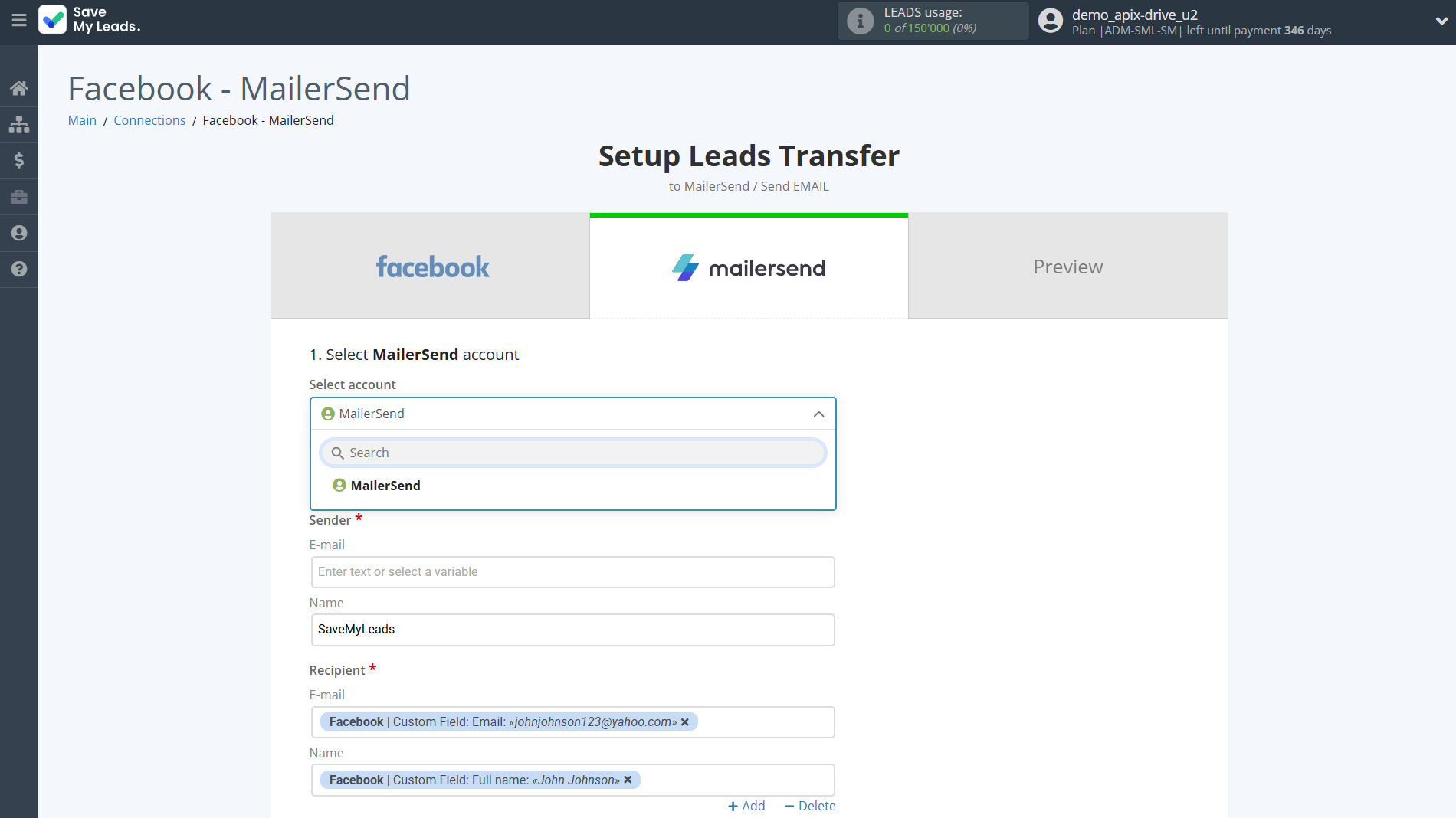 How to Connect Facebook with MailerSend Send Email | Data Destination account selection How to Connect Facebook with MailerSend Send Email | Data Destination account selection