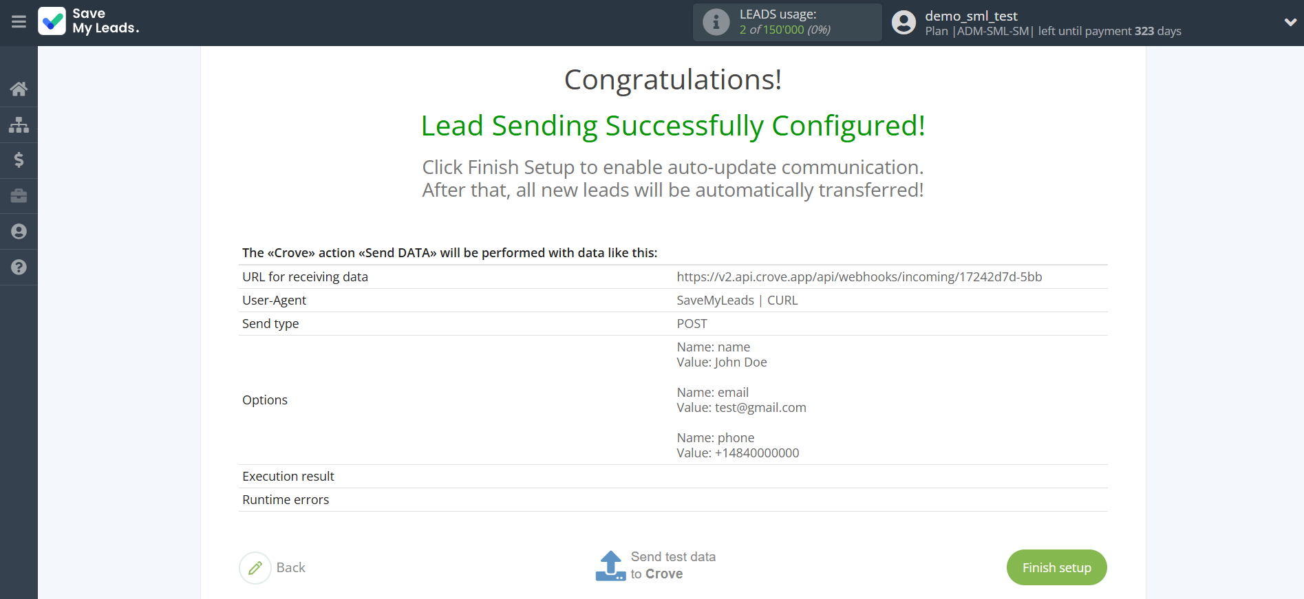How to Connect Facebook with Crove | Test data