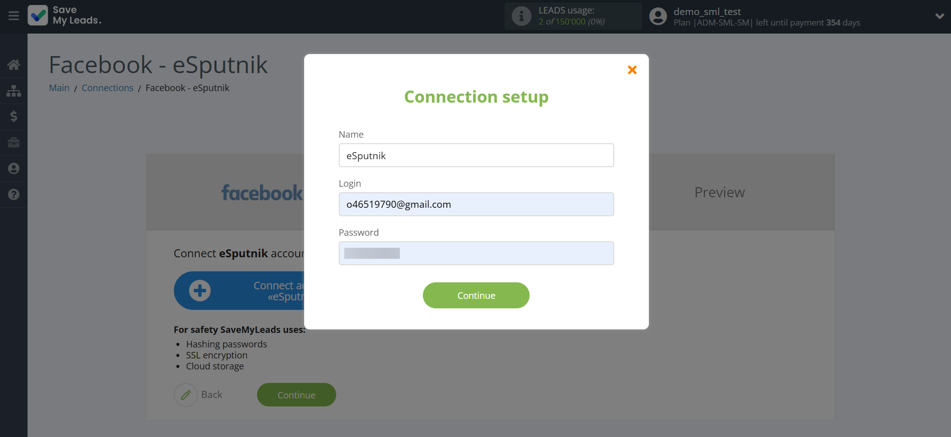 How to Connect Facebook with eSputnik Send SMS | Data Destination account connection
