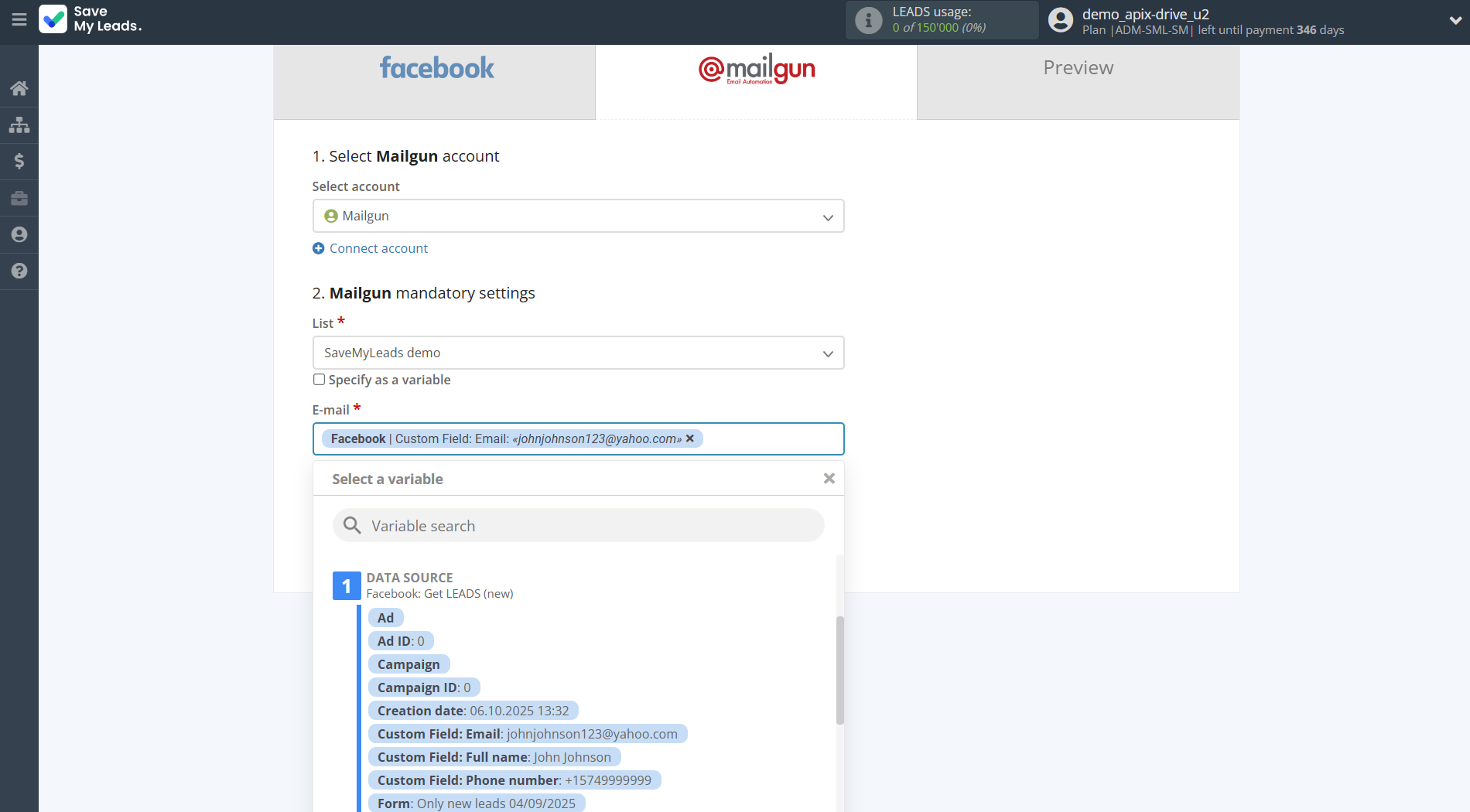 How to Connect Facebook with Mailgun | Assigning fields How to Connect Facebook with Mailgun | Assigning fields