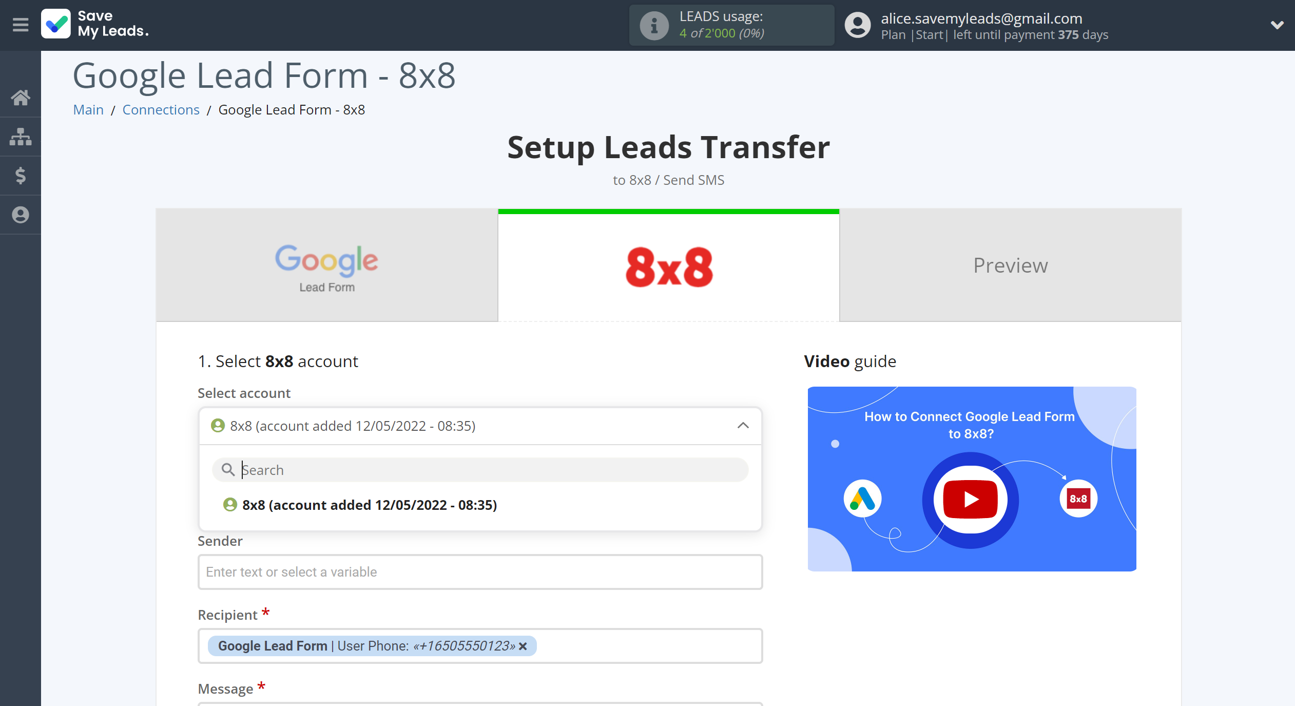 How to Connect Google Lead Form with 8x8 | Data Destination account selection How to Connect Google Lead Form with 8x8 | Data Destination account selection
