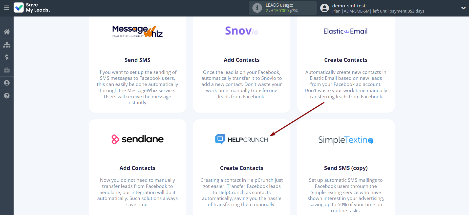 How to Connect Facebook with HelpCrunch Create Contacts | Data Destination system selection How to Connect Facebook with HelpCrunch Create Contacts | Data Destination system selection