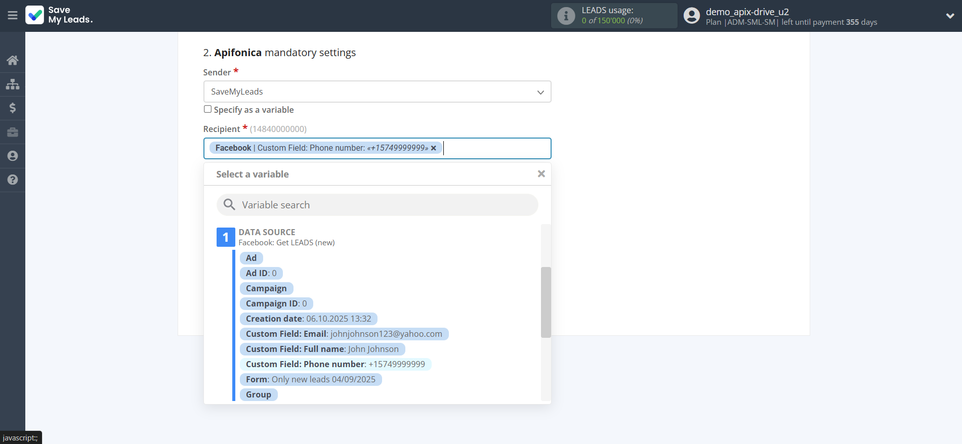 How to Connect Facebook with Apifonica | Assigning fields How to Connect Facebook with Apifonica | Assigning fields