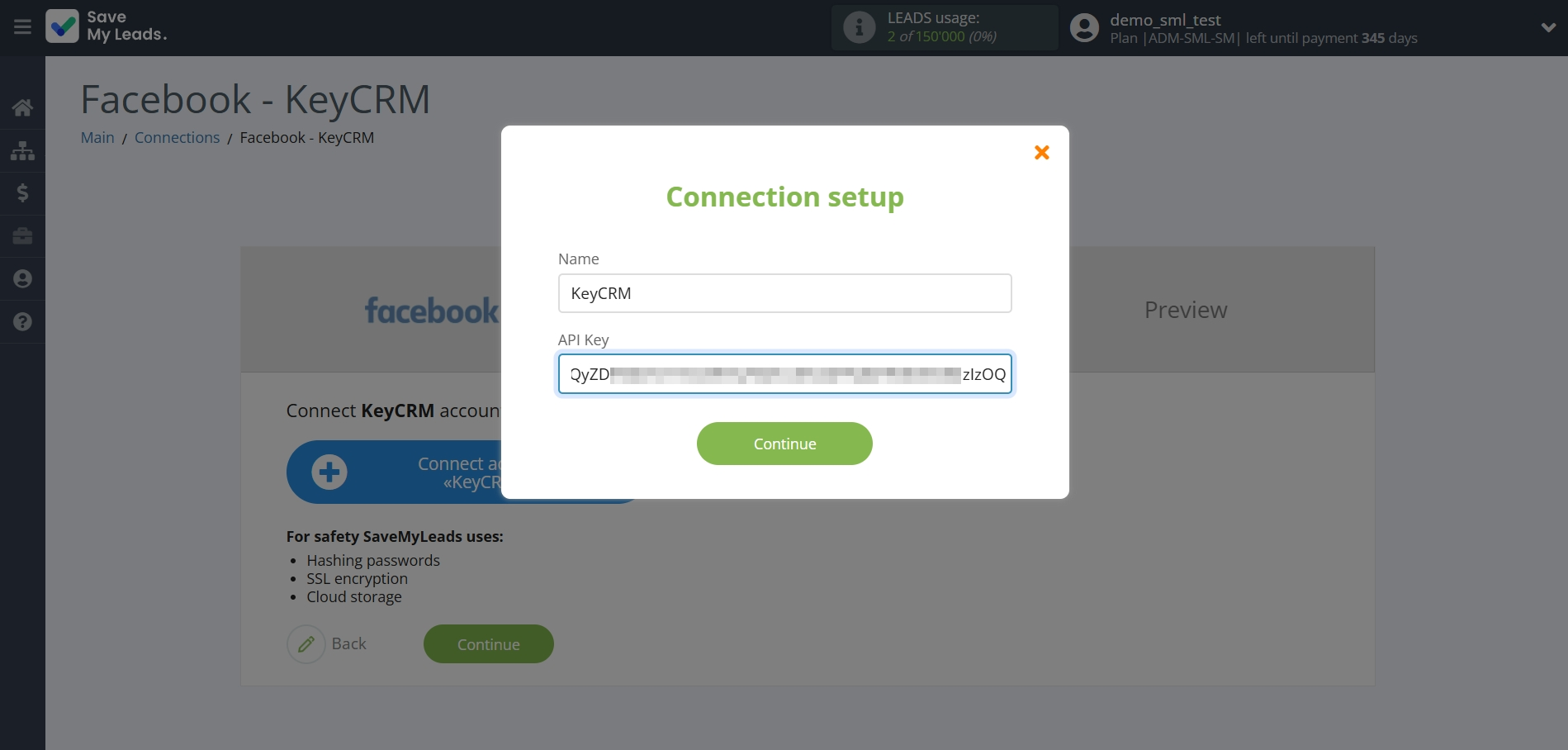 How to Connect Facebook with KeyCRM Create Customer | Data Destination account connection