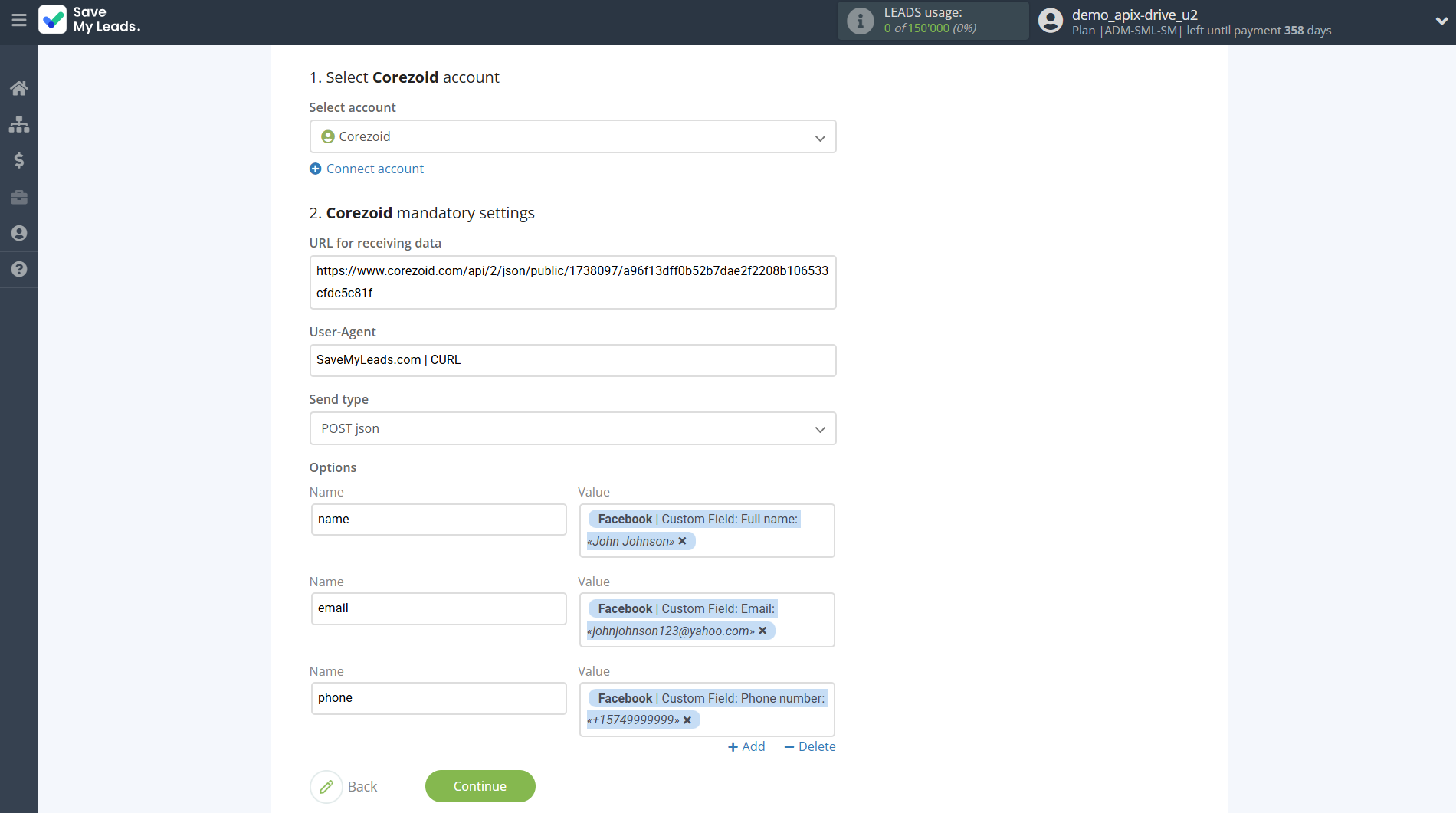 How to Connect Facebook with Corezoid | Assigning fields How to Connect Facebook with Corezoid | Assigning fields