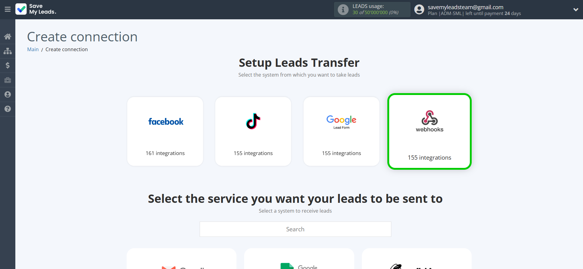 How to Connect Webhooks with Rows Add Row | Data Source system selection