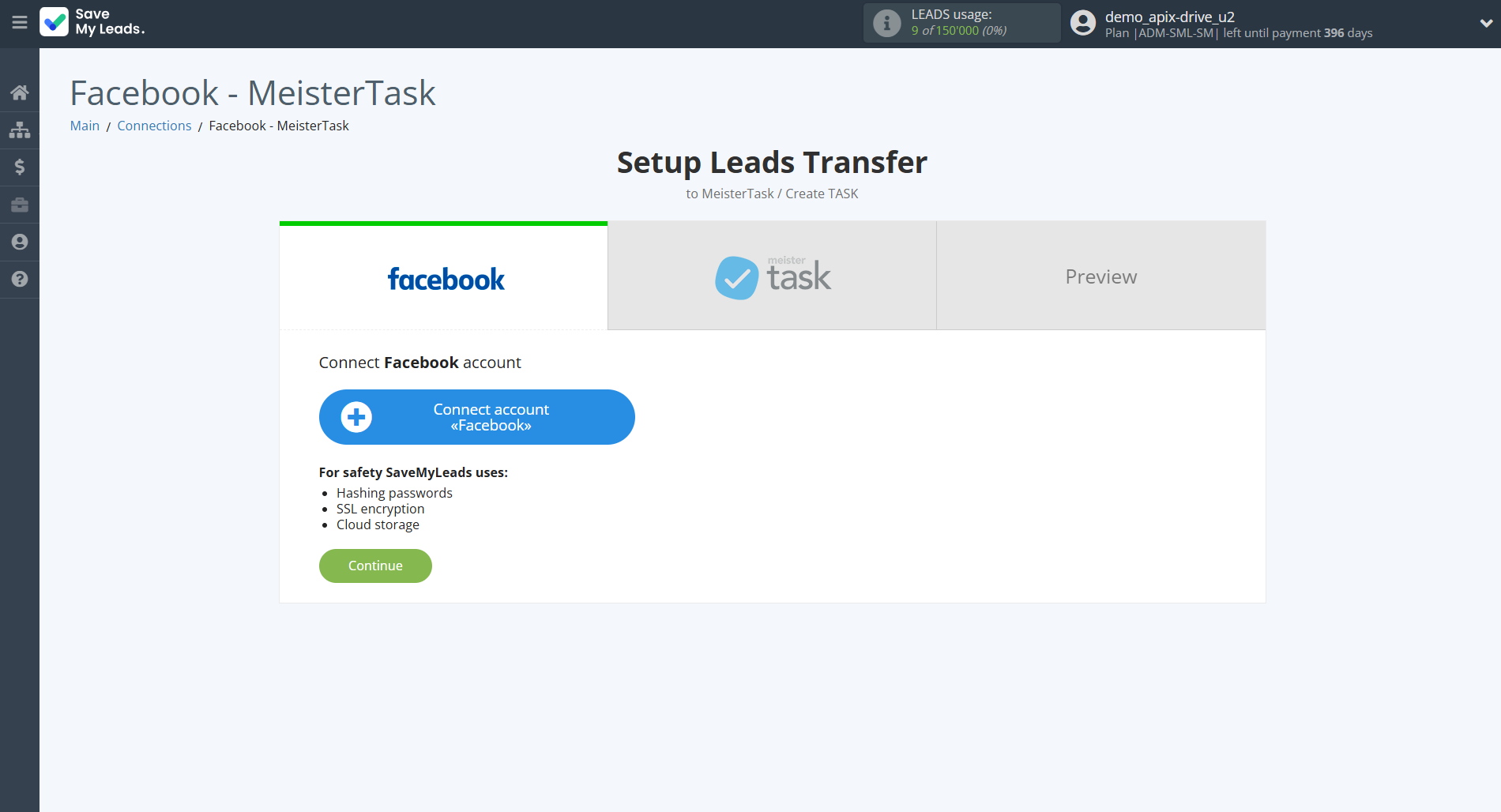How to Connect Facebook with MeisterTask | Data Source account connection