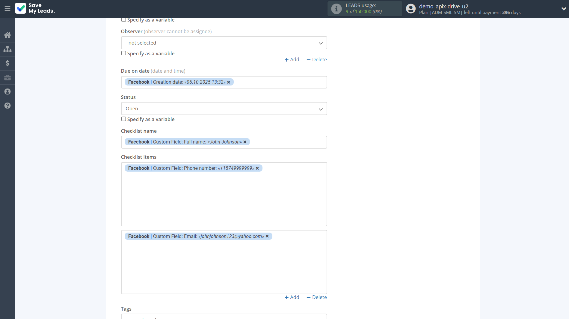 How to Connect Facebook with MeisterTask | Assigning fields