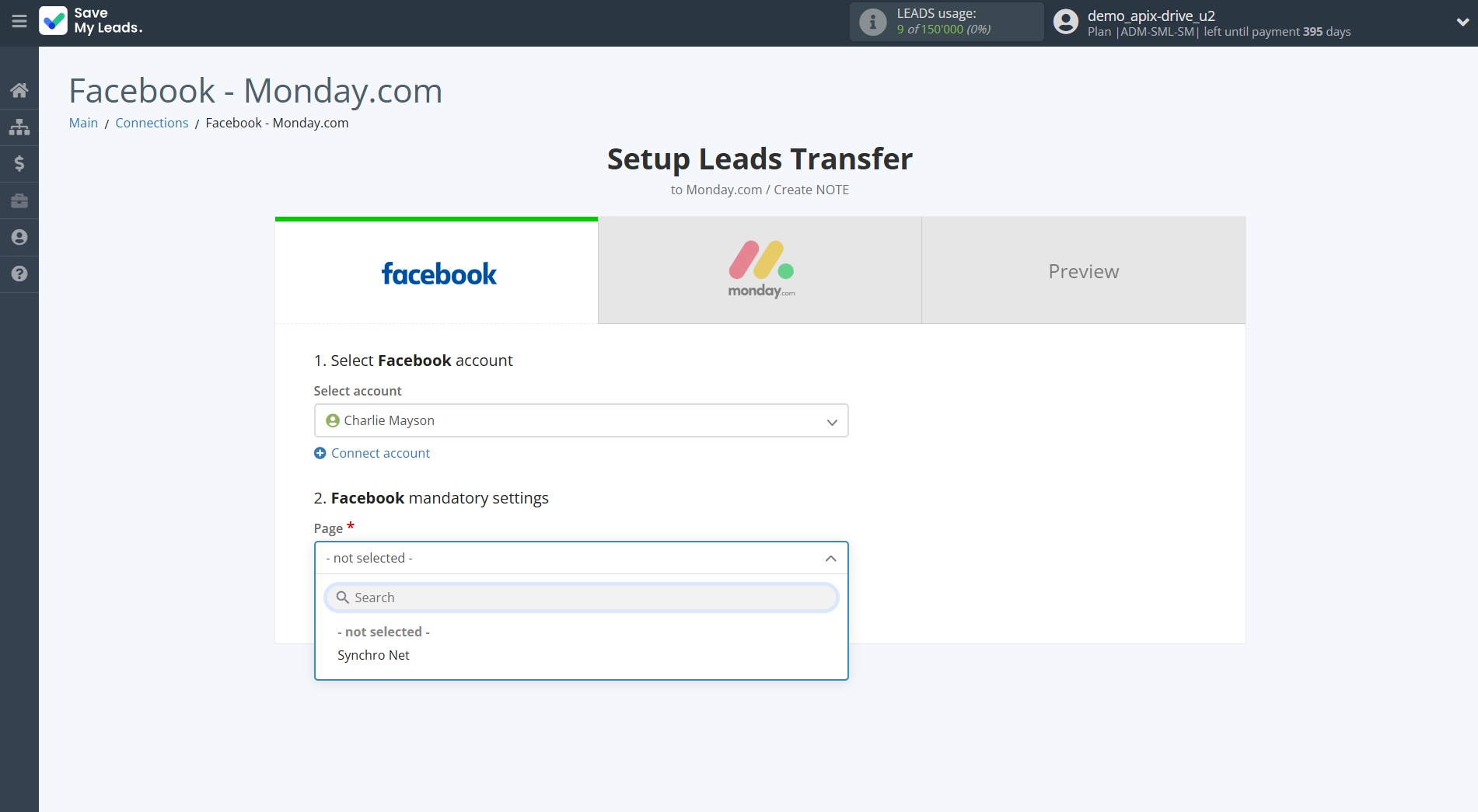 How to Connect Facebook with Monday.com | Data Source account connection