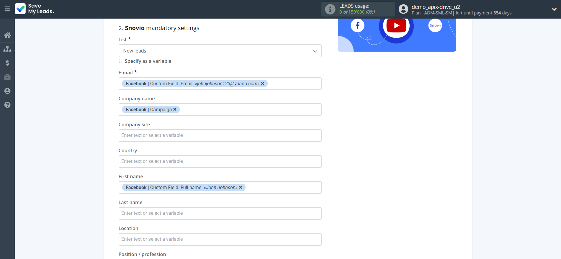 How to Connect Facebook with Snovio Add Contacts | Assigning fields
