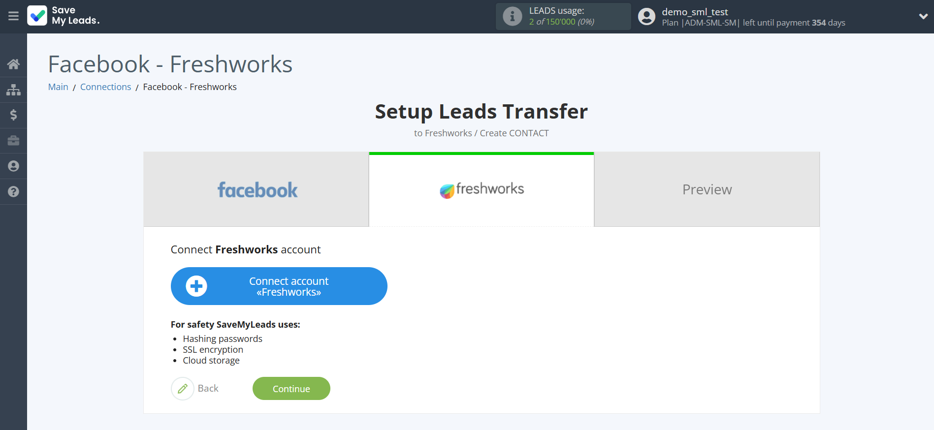 How to Connect Facebook with Freshworks Create Contacts | Data Destination account connection