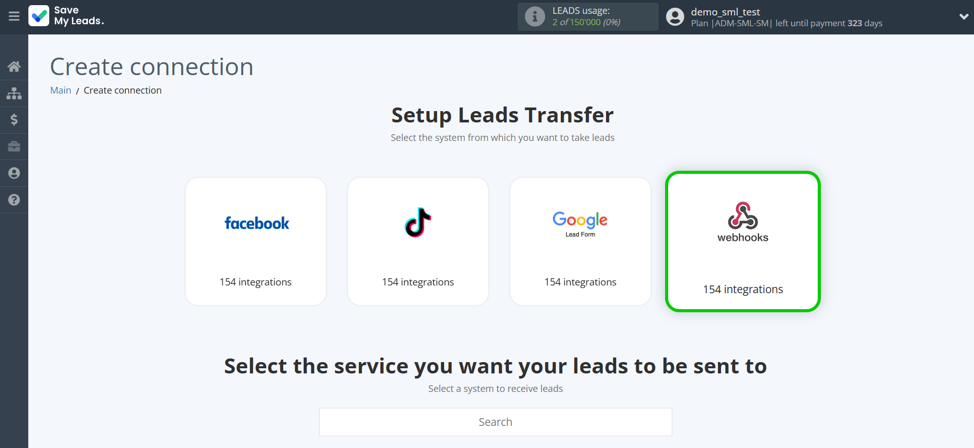 How to Connect Webhooks with Gmail | Data Source system selection