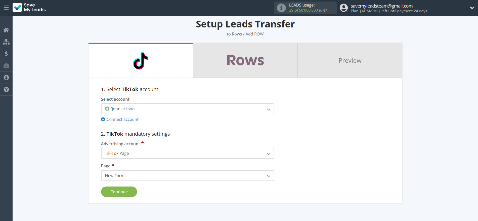 How to Connect TikTok with Rows Add Row | Data Source account connection