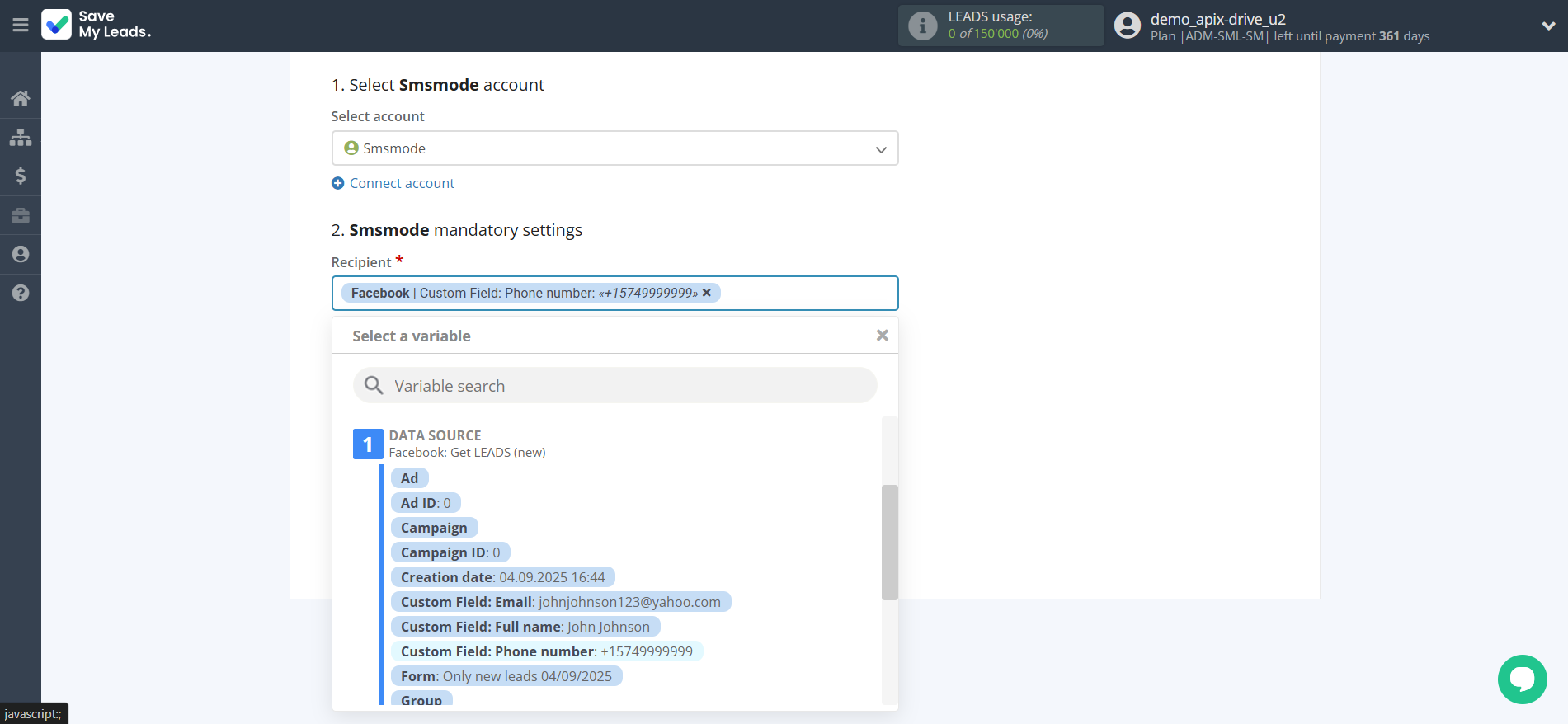 How to Connect Facebook with Smsmode | Assigning fields How to Connect Facebook with Smsmode | Assigning fields