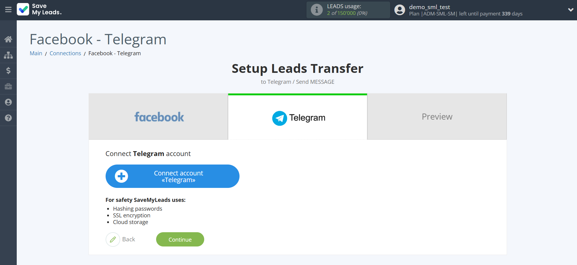 How to Connect Facebook with Telegram | Data Destination account connection