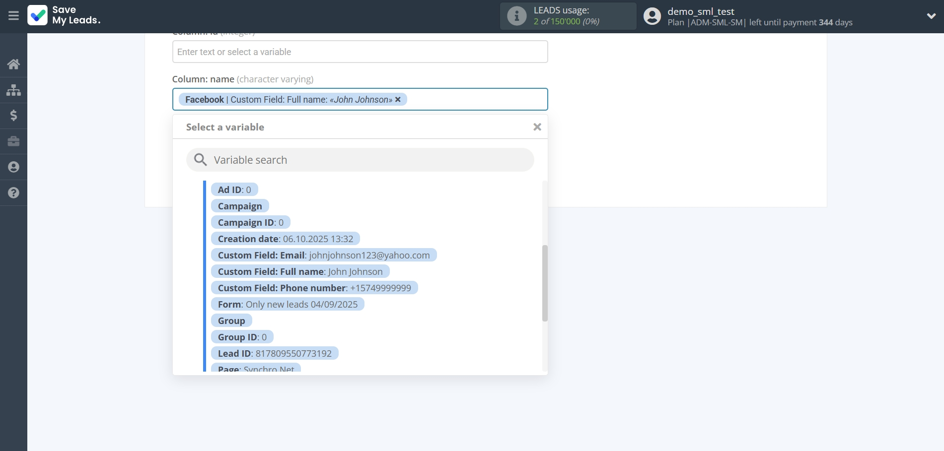 How to Connect Facebook with PostgreSQL | Assigning fields