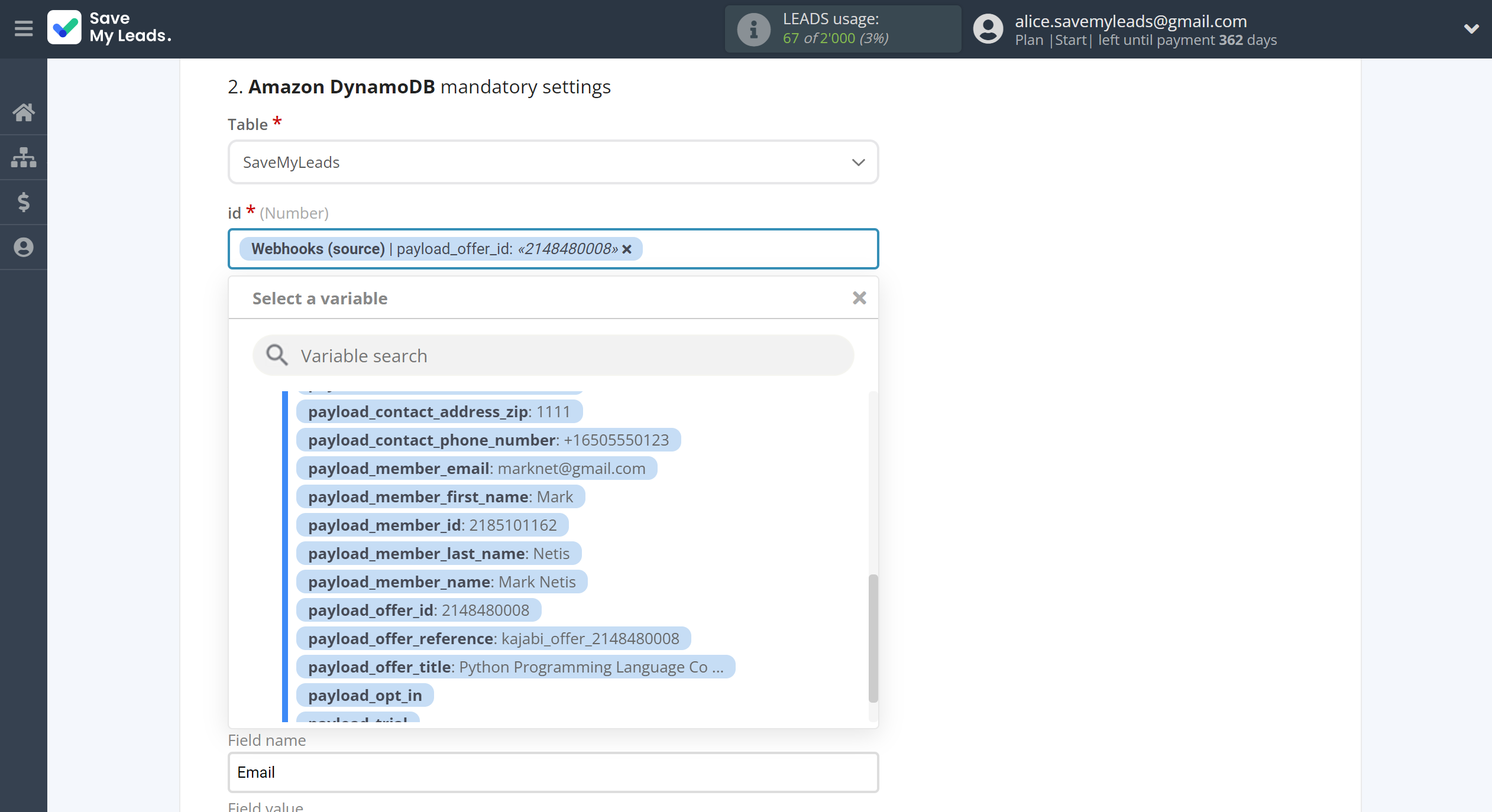 How to Connect Webhooks with Amazon DynamoDB | Assigning fields How to Connect Webhooks with Amazon DynamoDB | Assigning fields