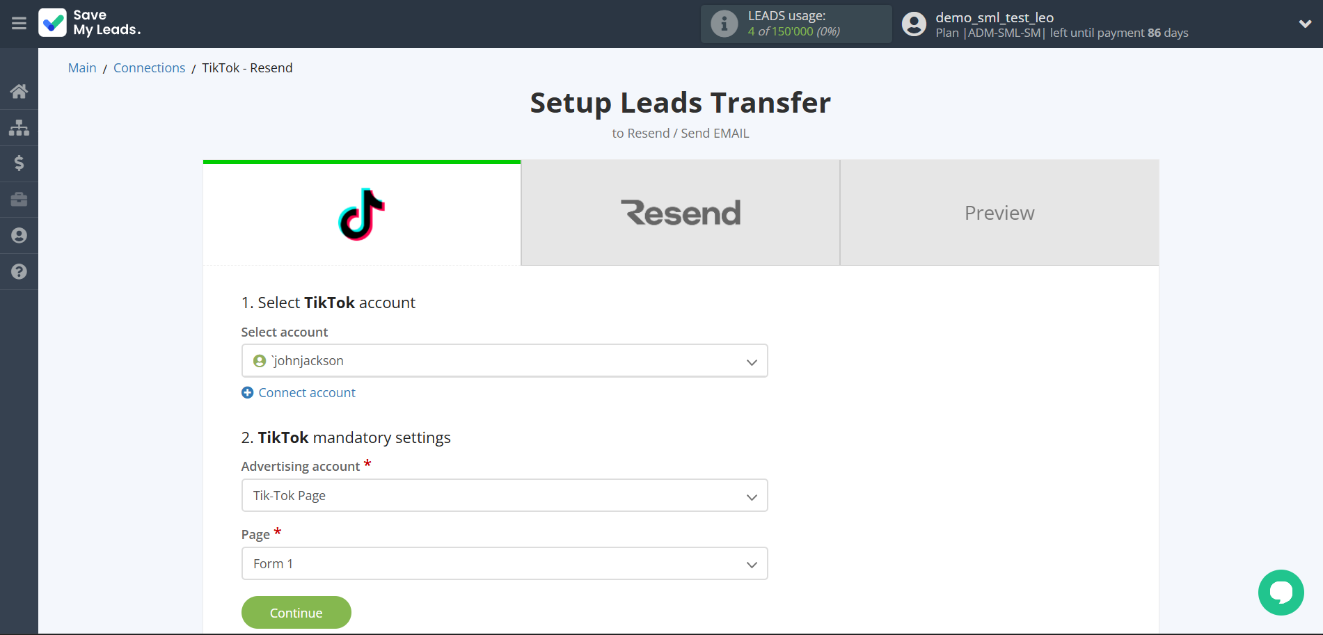 How to Connect TikTok with Resend | Data Source account connection