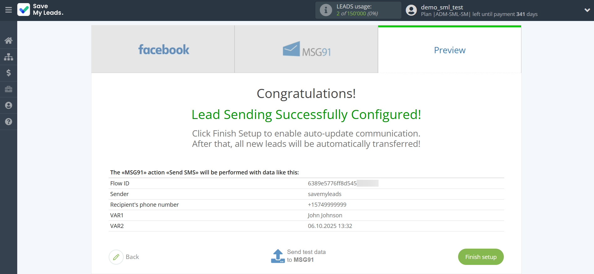 How to Connect Facebook with MSG91 Send SMS | Test data