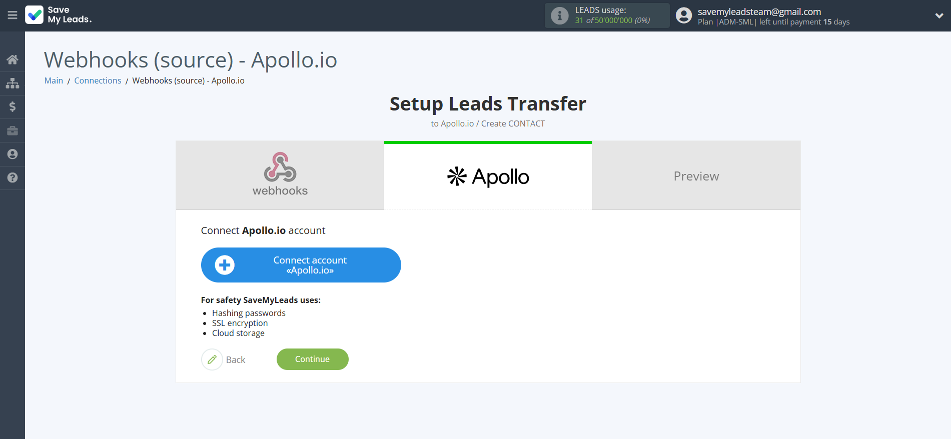 How to Connect Webhooks with Apollo.io Create Contacts | Data Destination account connection