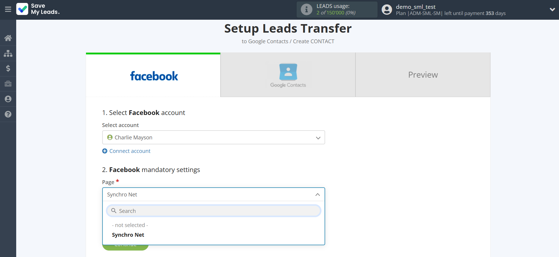 How to Connect Facebook with Google Contacts | Data Source account connection