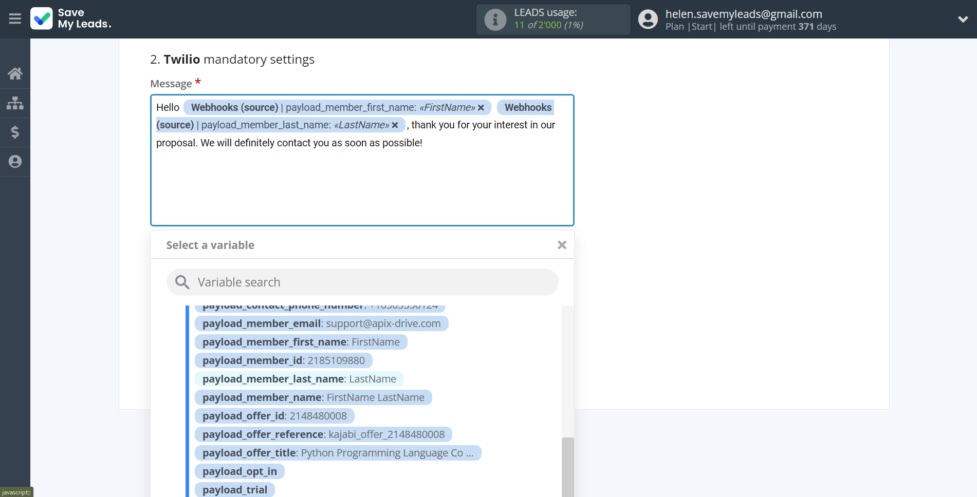 How to Connect Webhooks with Twilio | Assigning fields How to Connect Webhooks with Twilio | Assigning fields