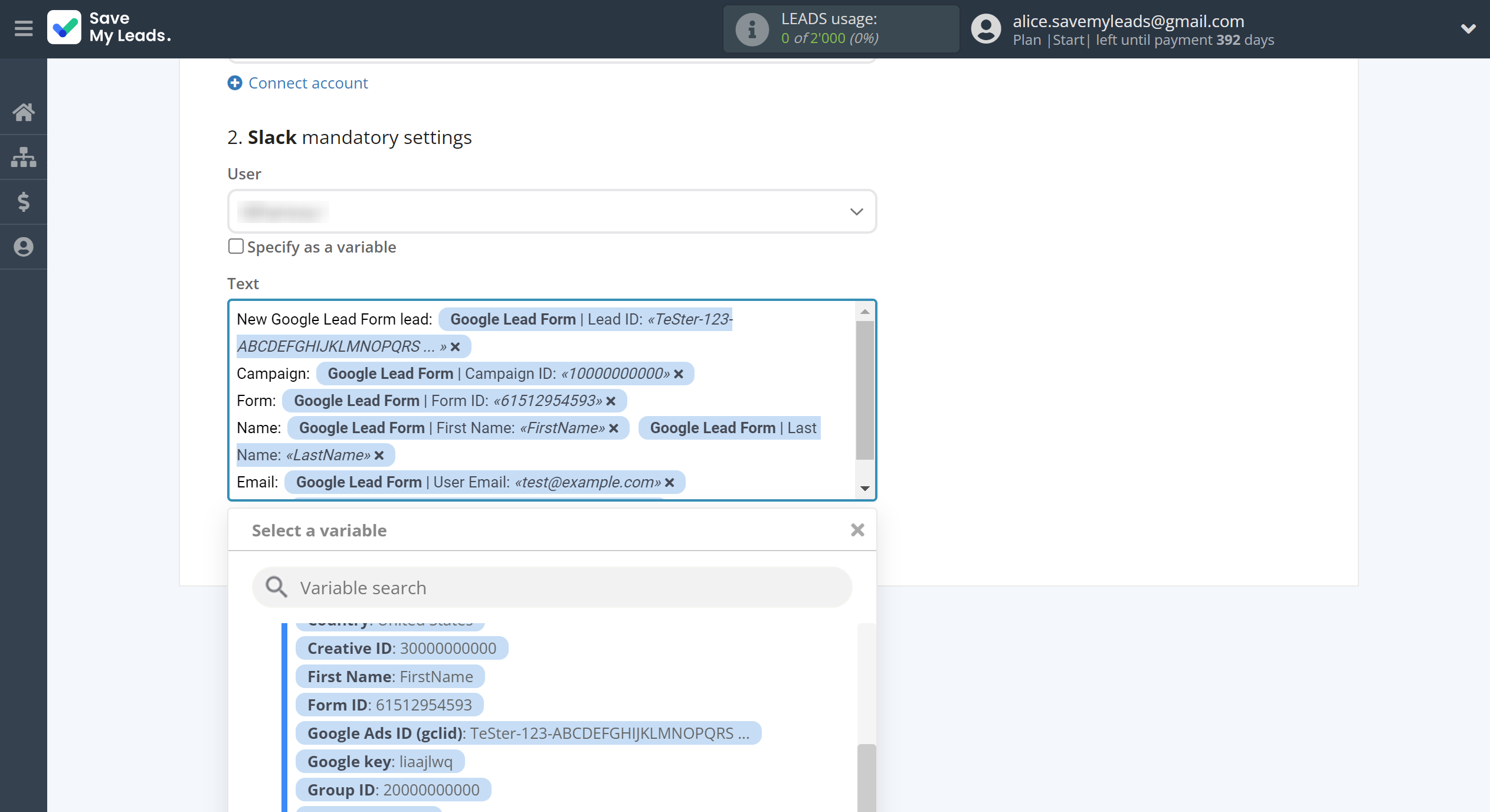 How to Connect Google Lead Form with Slack&nbsp;Personal Notification | Assigning fields