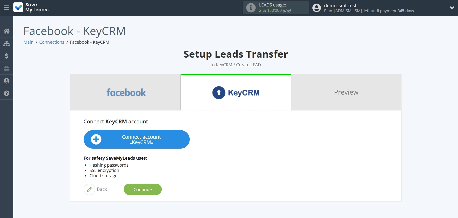 How to Connect Facebook with KeyCRM Create Lead | Data Destination account connection