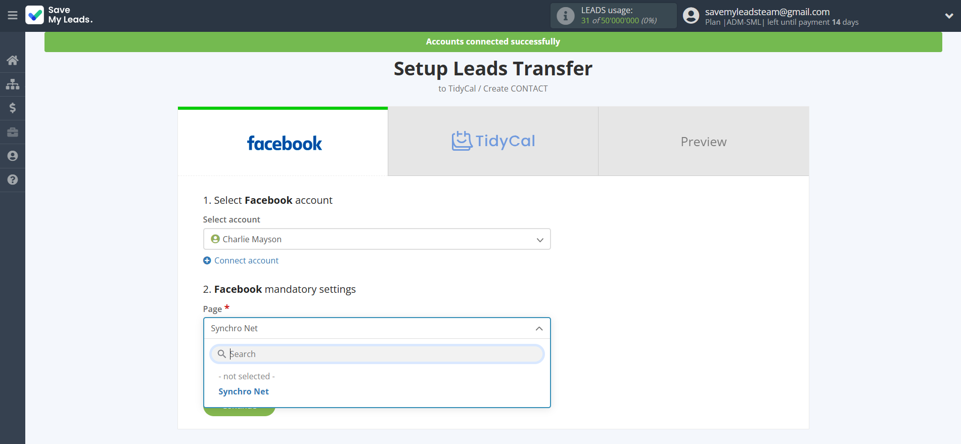 How to Connect Facebook with TidyCal Create Contacts | Data Source account connection