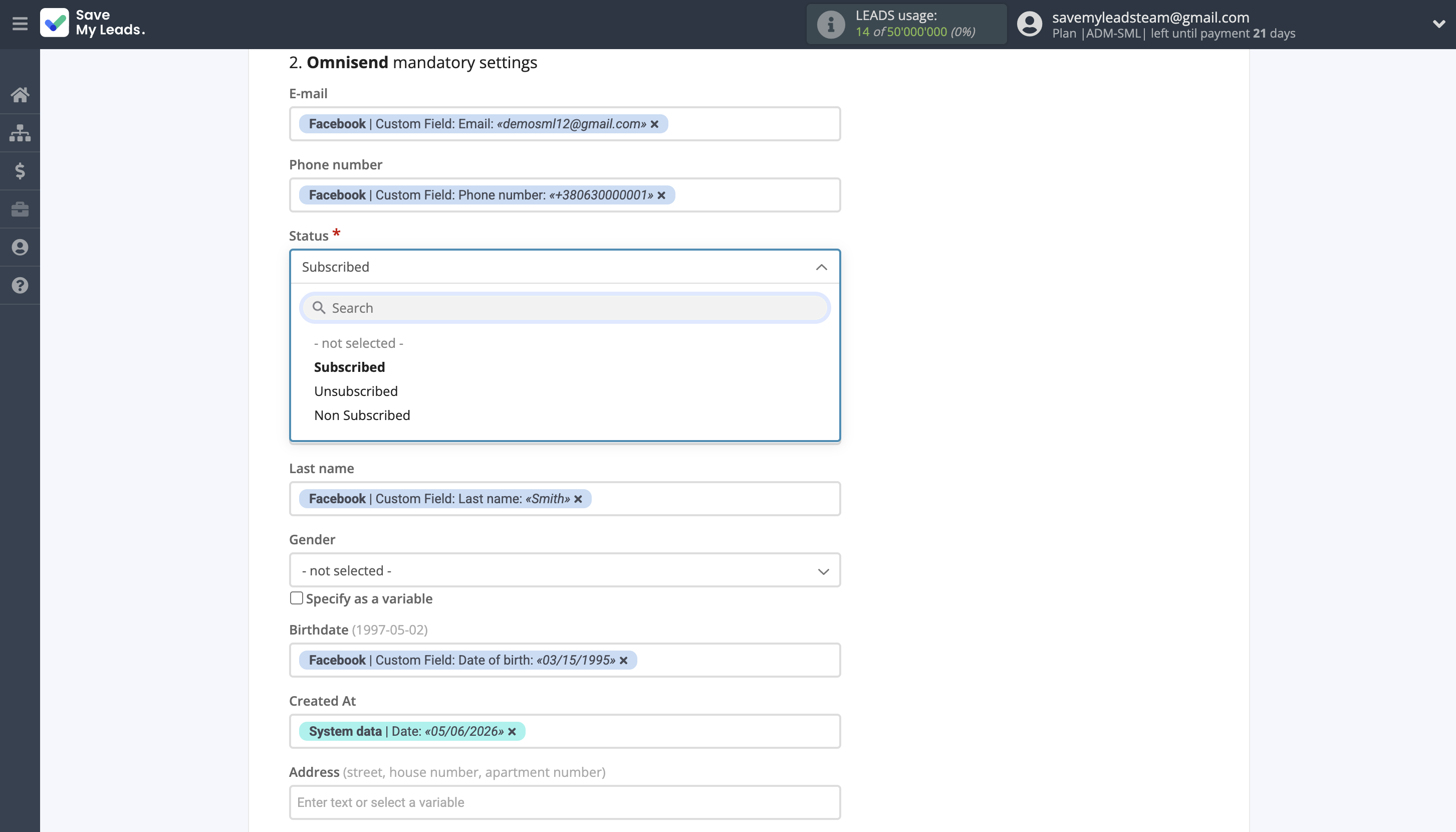 How to Connect Facebook with Omnisend Create Contact | Assigning fields