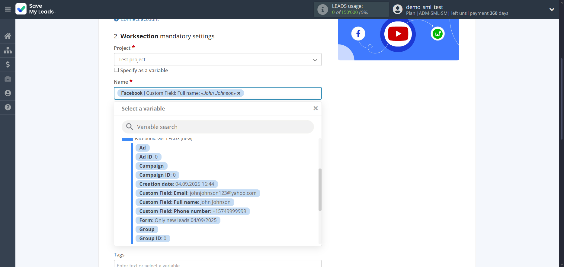How to Connect Facebook with Worksection | Assigning fields How to Connect Facebook with Worksection | Assigning fields