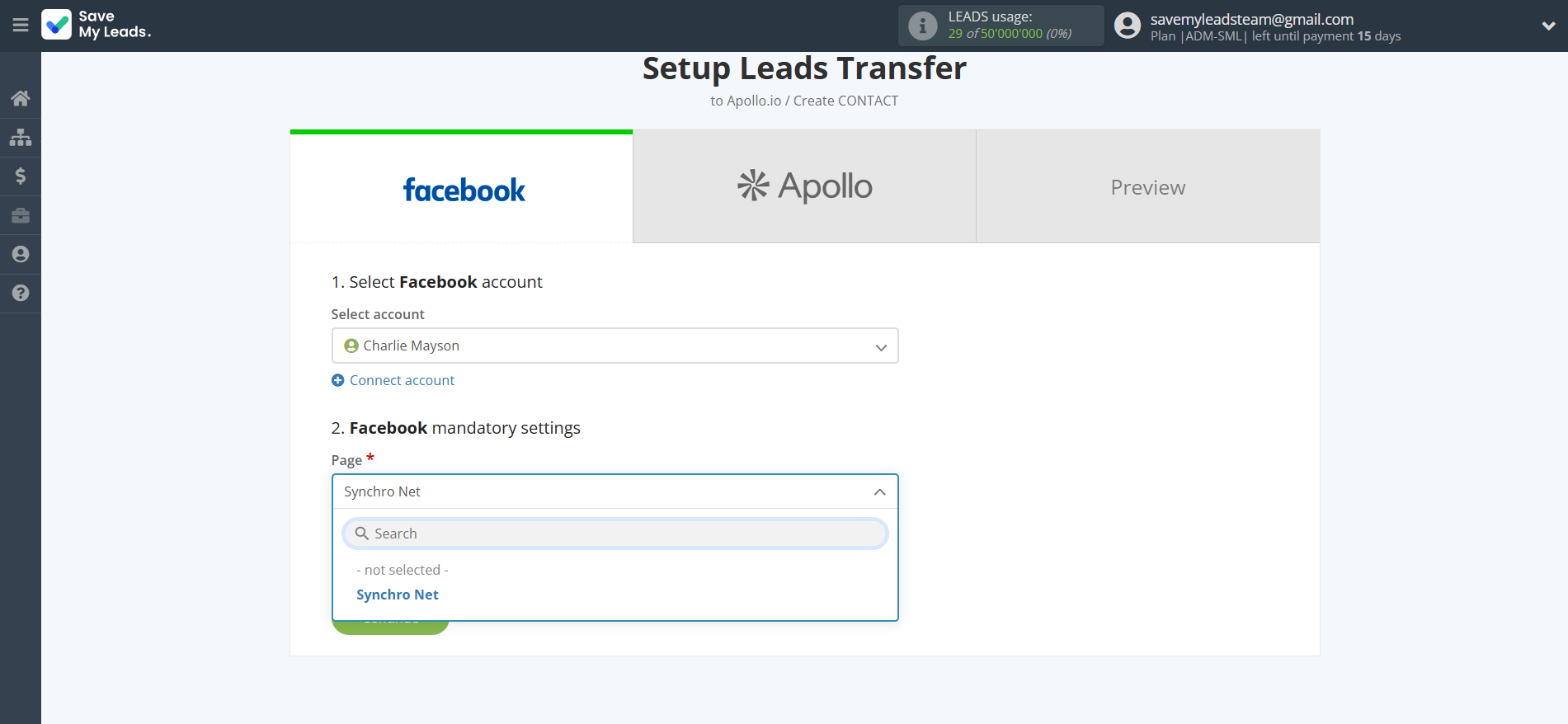 How to Connect Facebook with Apollo.io Create Contacts | Data Source account connection