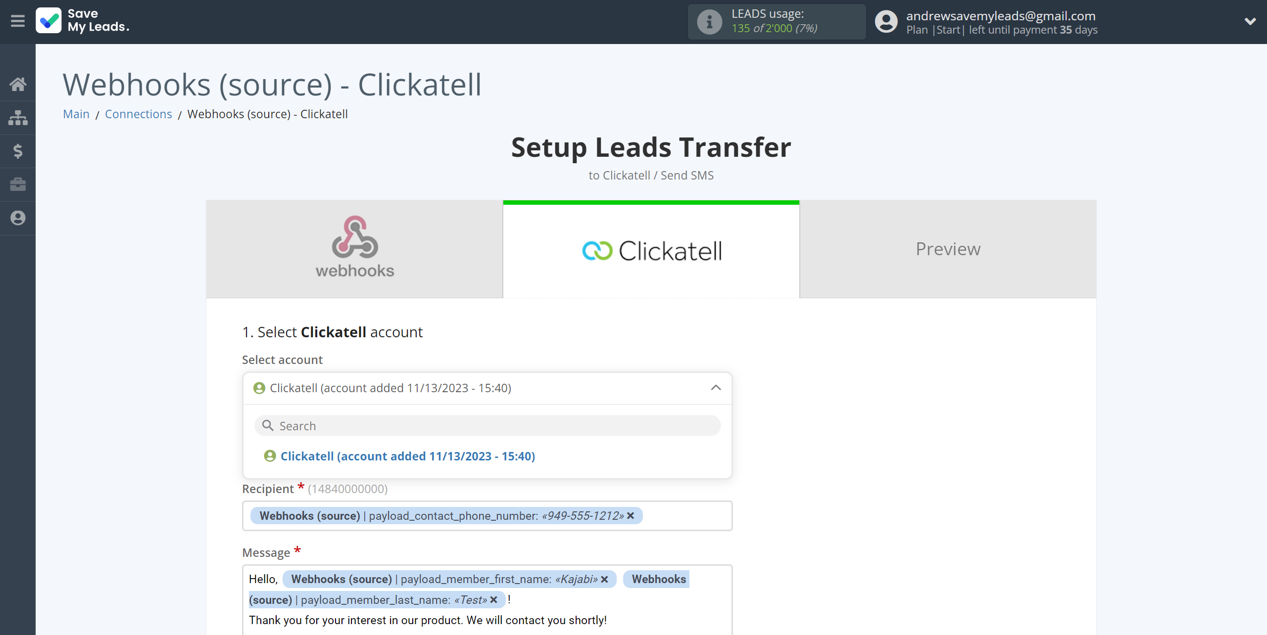 How to Connect Webhooks with Clickatell | Data Destination account selection How to Connect Webhooks with Clickatell | Data Destination account selection