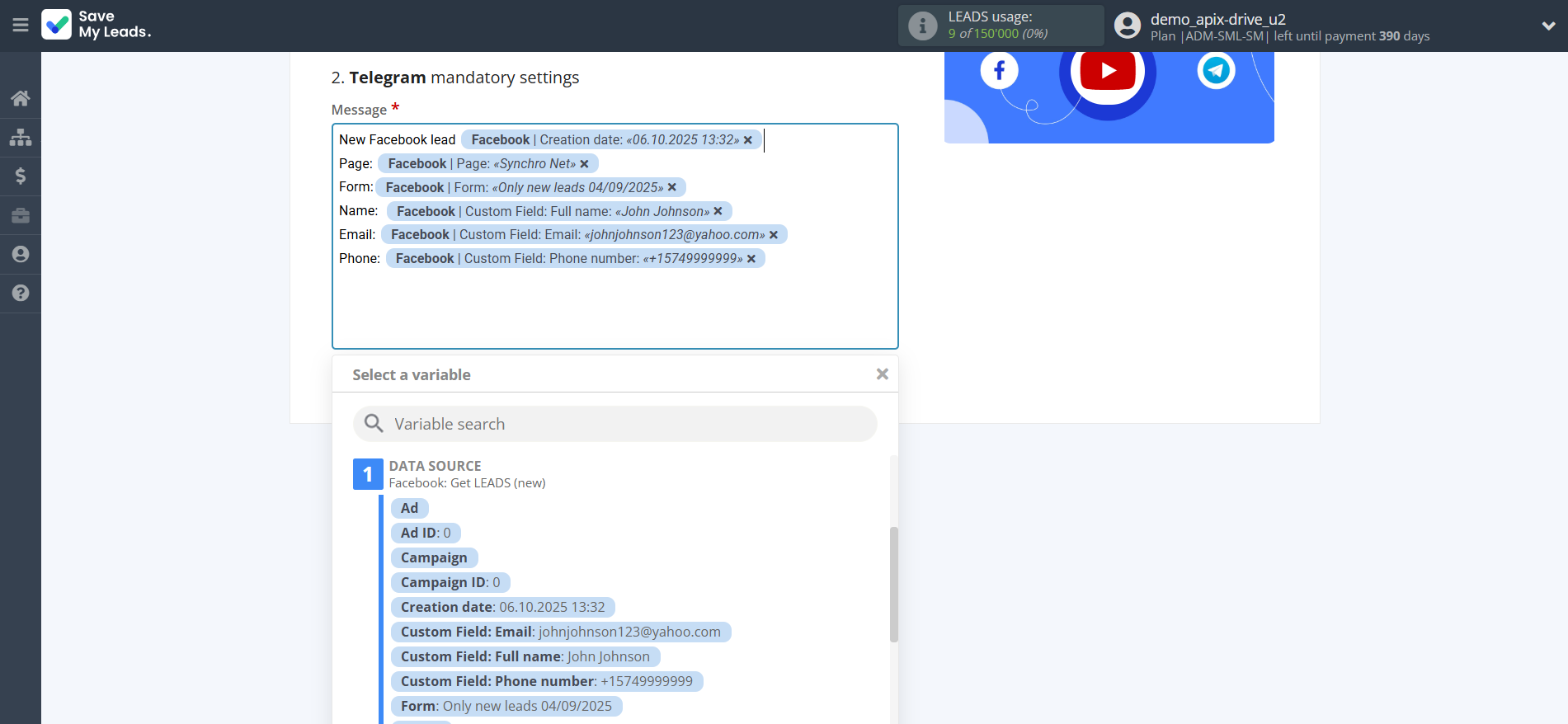How to Connect Facebook with Telegram (your bot) | Assigning fields