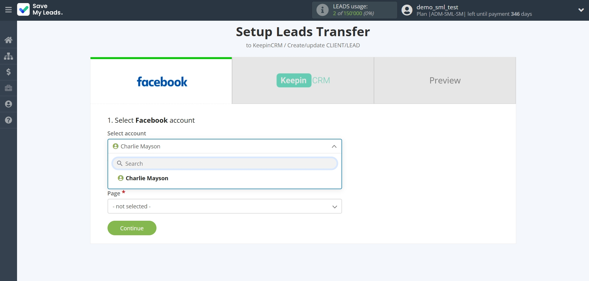 How to Connect Facebook with KeepinCRM Create/update Client/Lead | Data Source account selection How to Connect Facebook with KeepinCRM Create/update Client/Lead | Data Source account selection