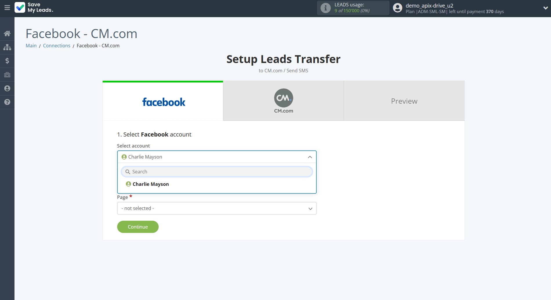 How to Connect Facebook with CM.com | Data Source account selection