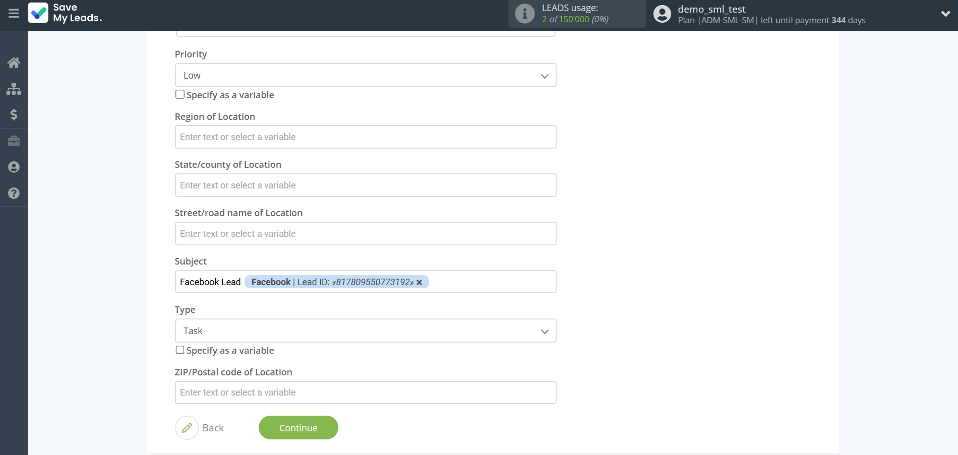 How to Connect Facebook  with Pipedrive Create Task | Assigning fields